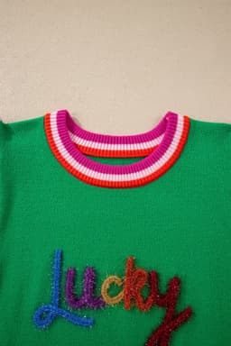 image-Bright Green Striped Flutter Sleeve Sweater