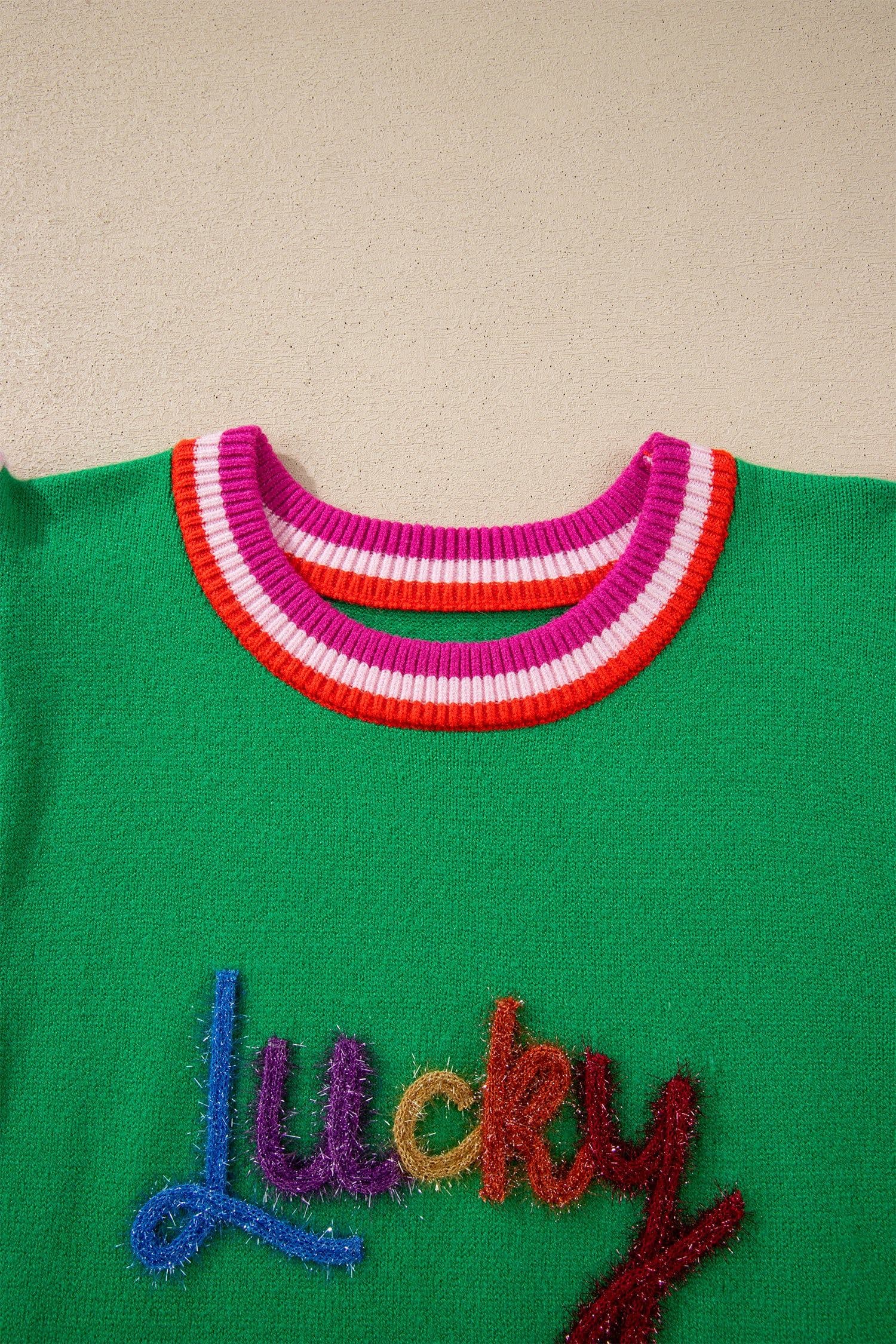 image-Bright Green Striped Flutter Sleeve Sweater