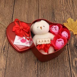 image-Soap Flower Gift Box Valentine's Day Gift Mother's Day Creative Gifts Bear Flower Rose Heart Shaped Tin Box