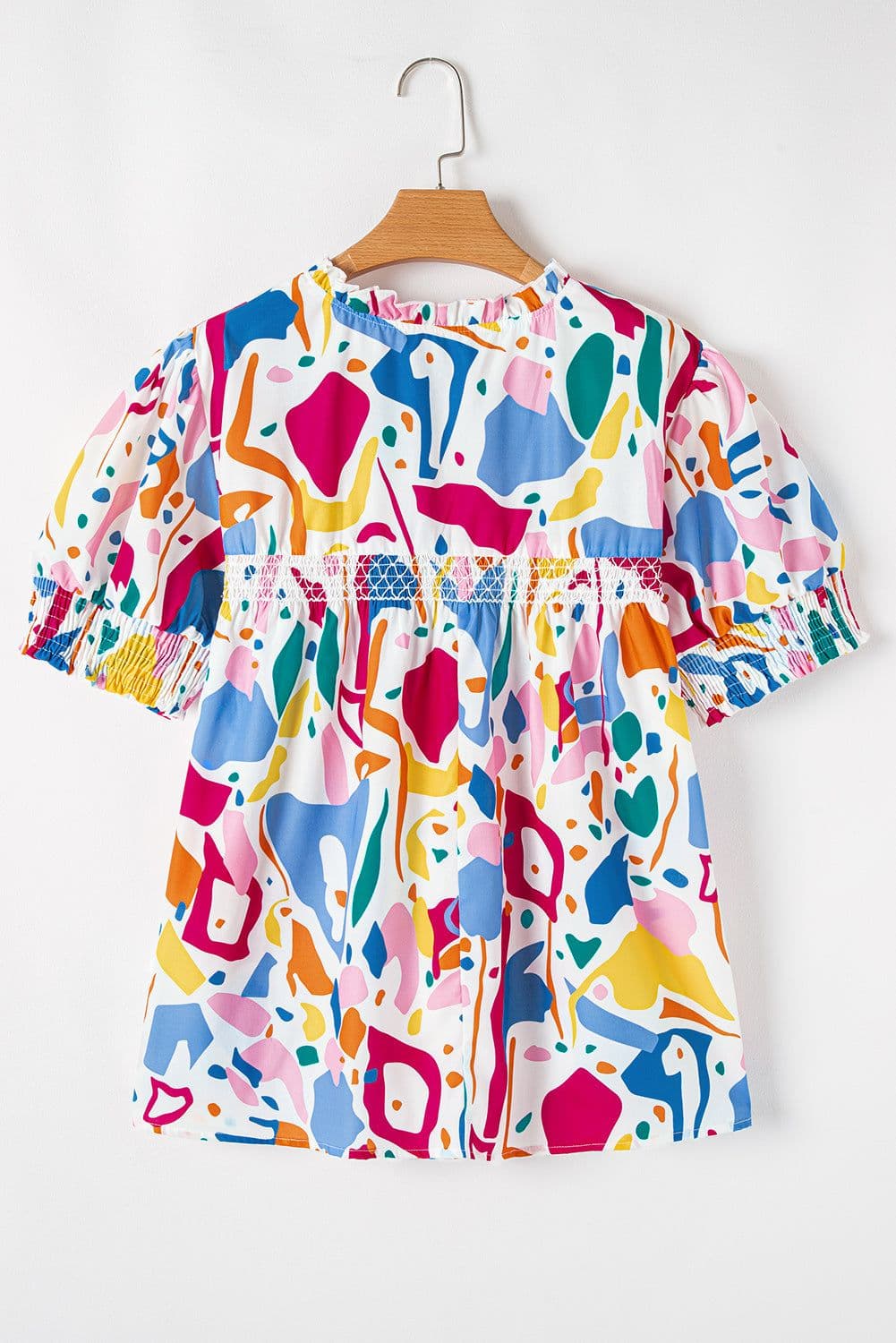 image-White Abstract Print Puff Sleeve Blouse - Plus Size