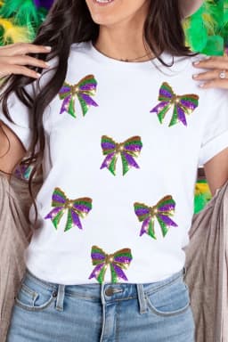 image-Mardi Gras Bow Graphic Sequin Crewneck Tee - White