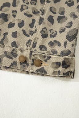 image-Khaki Retro Leopard Print Seam Detail Button Down Denim Jacket