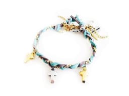 image-Friendship bracelet with golden crosses, colorful suede ribbons and