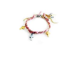 image-Friendship bracelet with golden crosses, colorful suede ribbons and