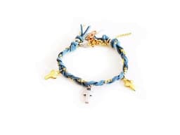 image-Friendship bracelet with golden crosses, colorful suede ribbons and