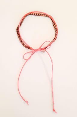 image-Choker with deerskin leather and silver or gold chain. Black choker,