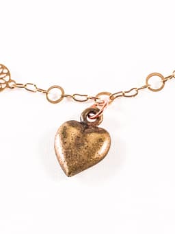 image-Bronze Heart Charm Necklace with 18kt Gold Plated Flower Chain.