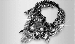 image-Bib necklace with gunmetal and silver studded chains, Swarovski