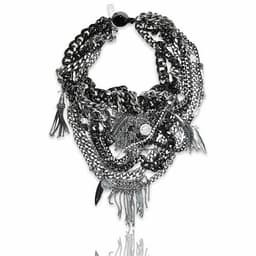 image-Bib necklace with gunmetal and silver studded chains, Swarovski