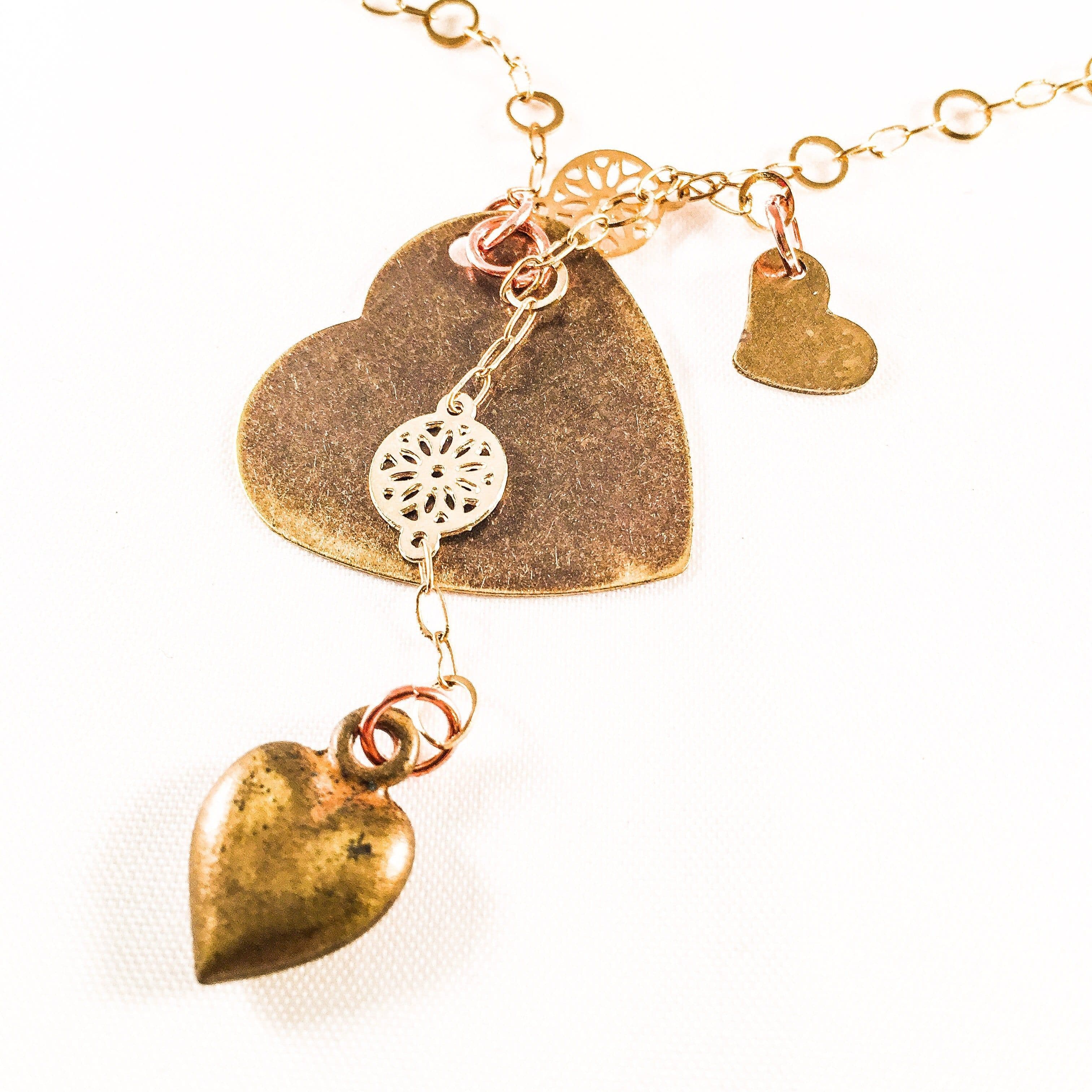 image-Triple Heart Charms Necklace