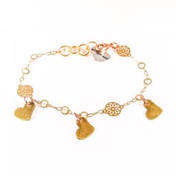 image-Triple Bronze Heart Charms Bracelet with 18kt Gold Plated Flower