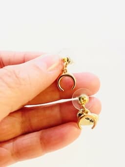 image-Crescent Moon or Hamsa Micro Earrings in Gold and Rose Gold