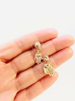 image-Crescent Moon or Hamsa Micro Earrings in Gold and Rose Gold