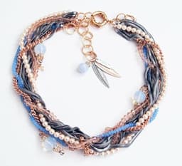 image-Pearls, lilac crystals and calcedony multi strand necklace