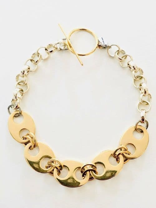 image-Gold Plated Oversized Marine Chain Necklace and Bracelet.