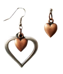 image-Heart cluster earrings in brass and silver. Perfect for valentines