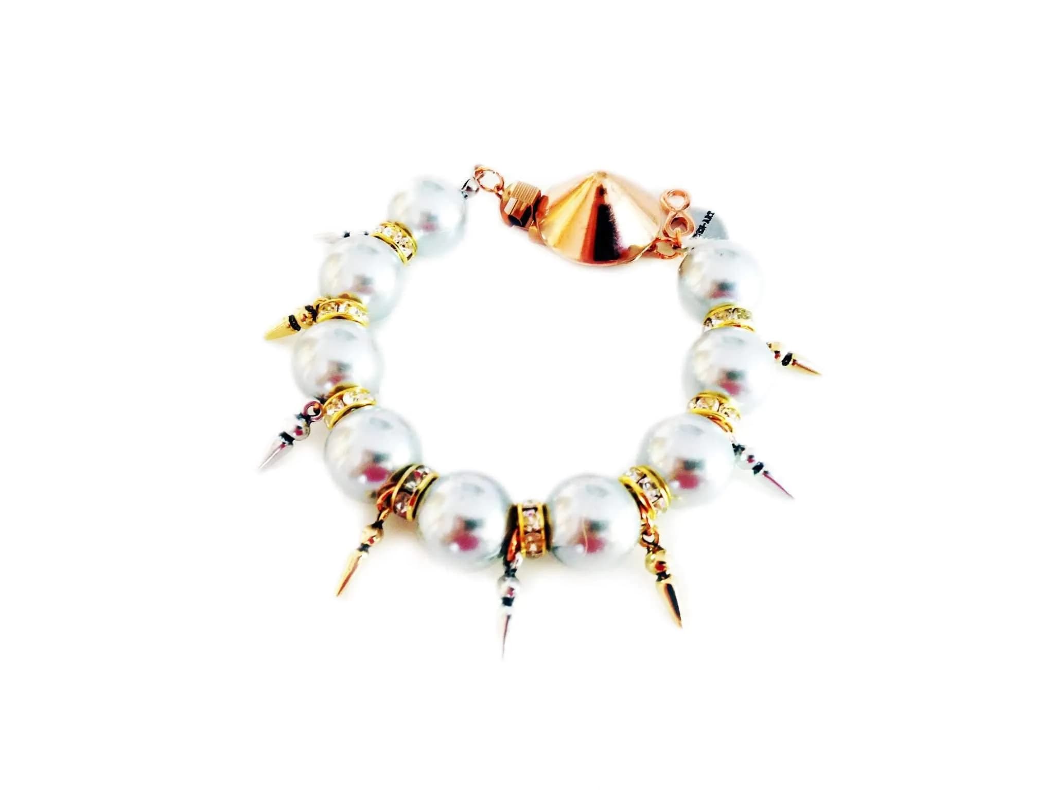 image-Handmade statement bracelet with light blue pearls, Swarovski