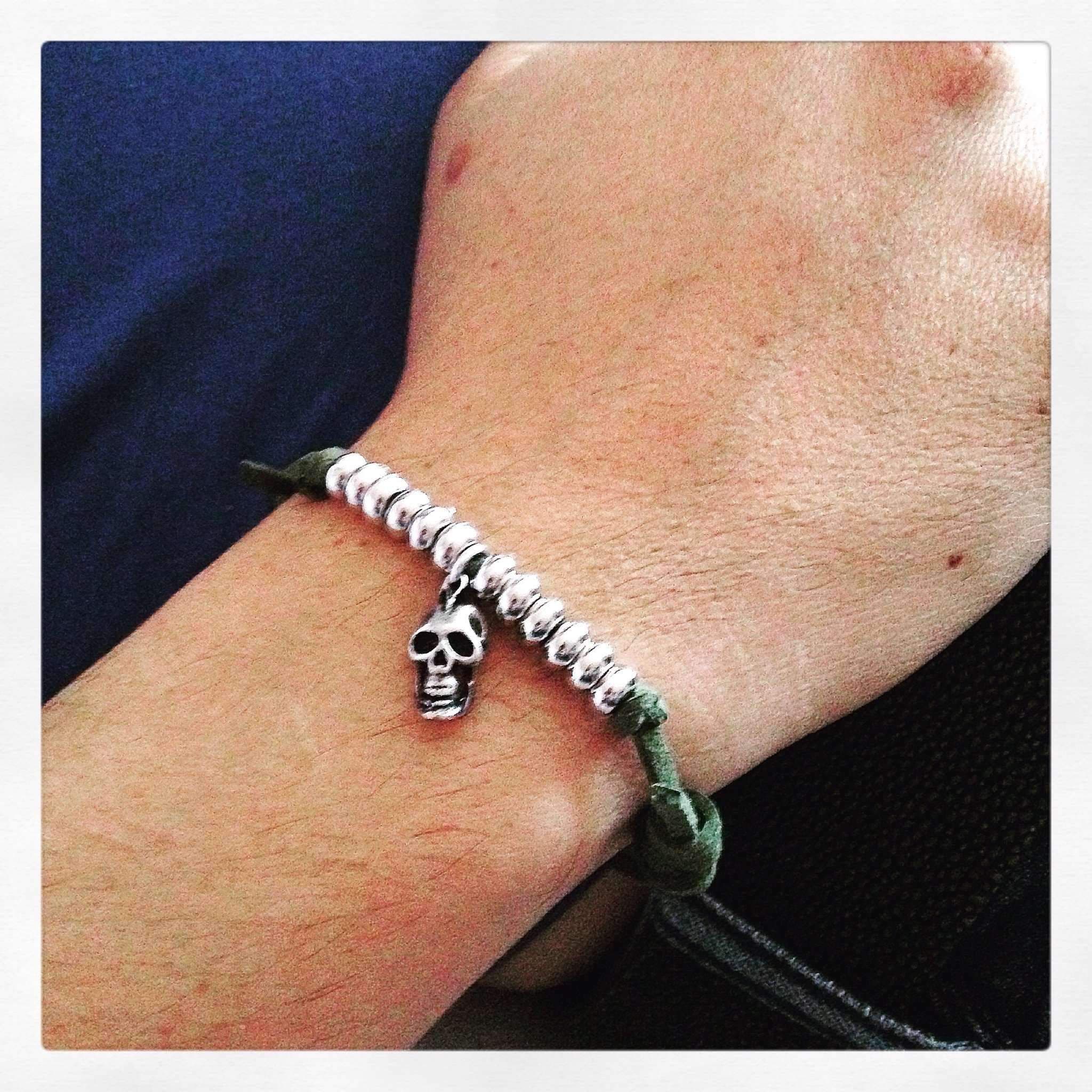 image-Mens green skull bracelet