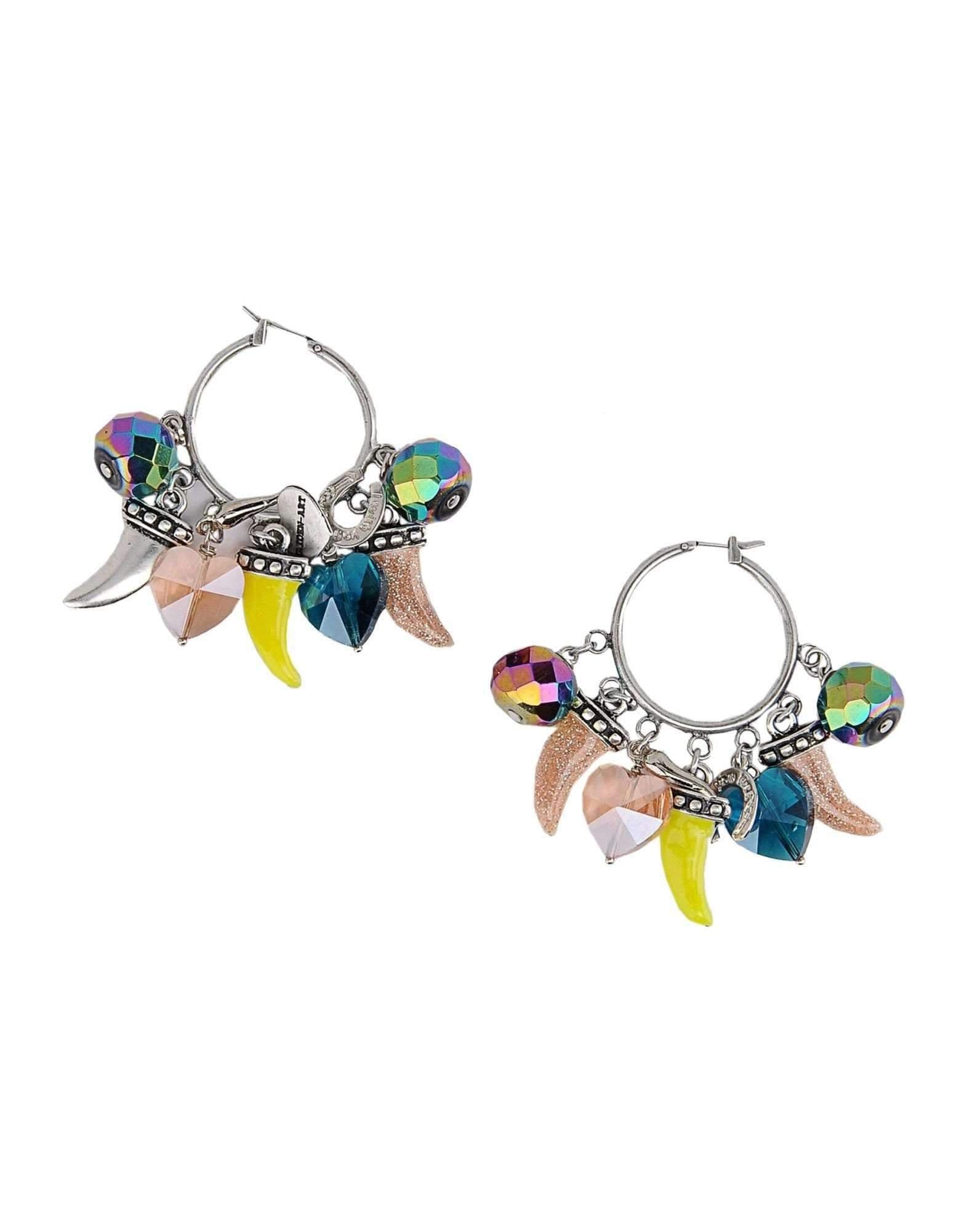 image-Colorful Horn, Horseshoe, Heart Charm Hoop Earrings