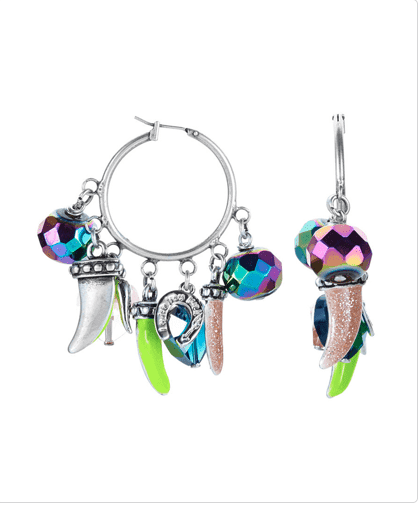 image-Colorful Horn, Horseshoe, Heart Charm Hoop Earrings