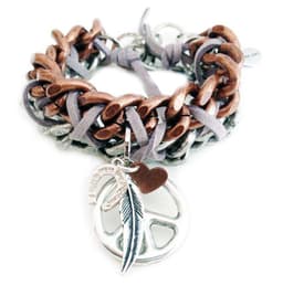 image-Cuff bracelet with peace symbol, feathers, hearts and Swarovski