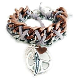image-Cuff bracelet with peace symbol, feathers, hearts and Swarovski