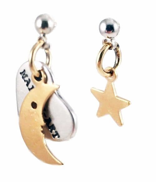 image-Star and Moon Earrings. Perfect for parties, summer time and gift for