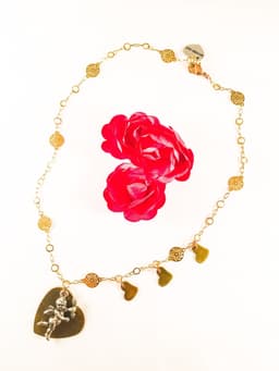 image-Silver Cherub And Bronze Heart Charm Necklace with 18kt Gold Plated
