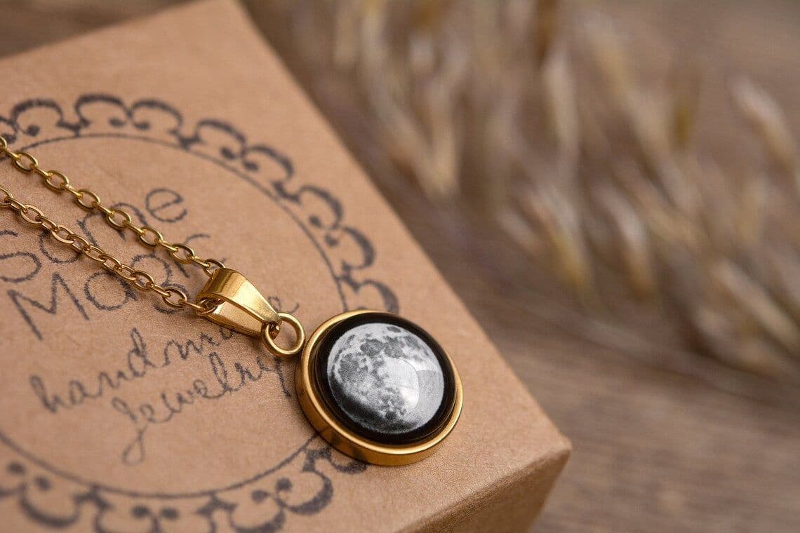 image-Custom Moon Phase + Star Map Necklace, Personalized Gift
