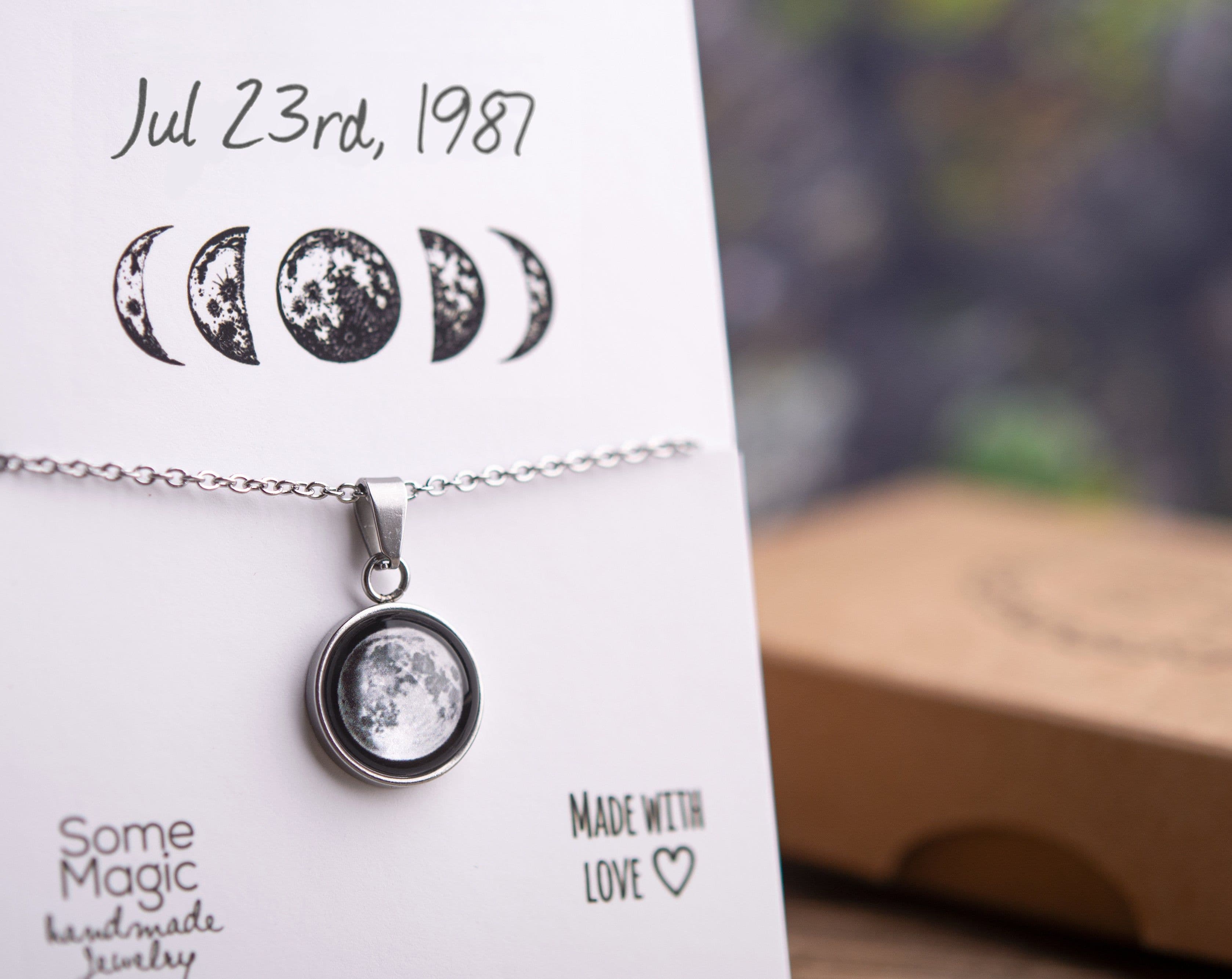 image-Custom Moon Phase + Star Map Necklace, Personalized Gift