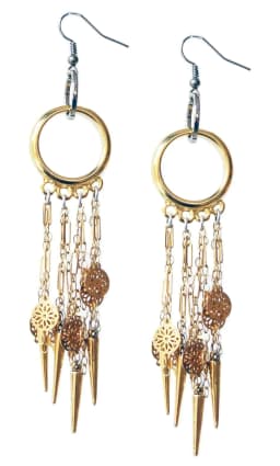 image-Chandelier earrings in 18kt gold plated flower chains with studs
