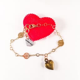 image-Bronze Heart Charm Bracelet and 18kt Gold Plated Flower Chain.