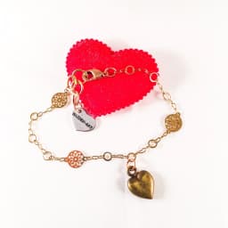 image-Bronze Heart Charm Bracelet and 18kt Gold Plated Flower Chain.