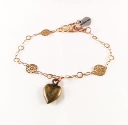 image-Bronze Heart Charm Bracelet and 18kt Gold Plated Flower Chain.