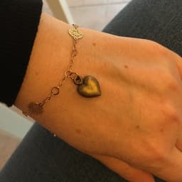 image-Bronze Heart Charm Bracelet and 18kt Gold Plated Flower Chain.