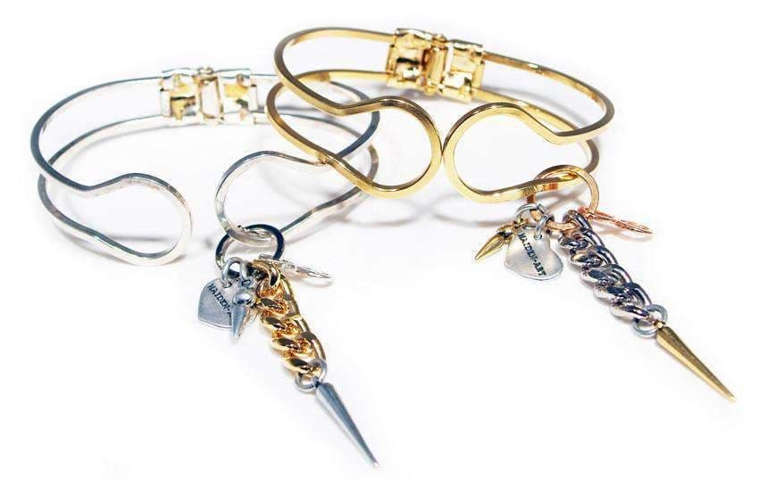 image-18kt Gold Plated and Silver Plated Bangle with chains and studs.