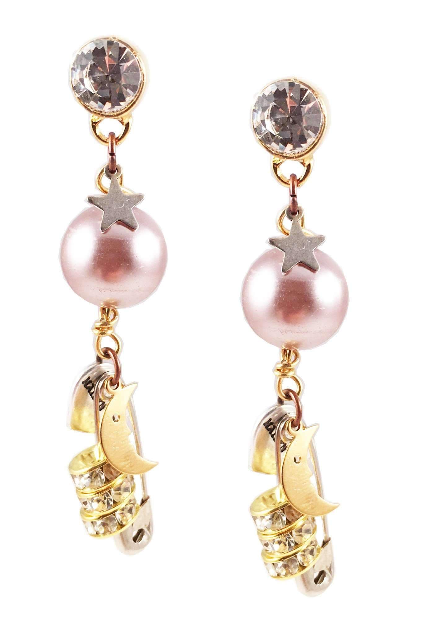 image-18kt Gold Plated and Crystals dangle and drop earrings with pearls and