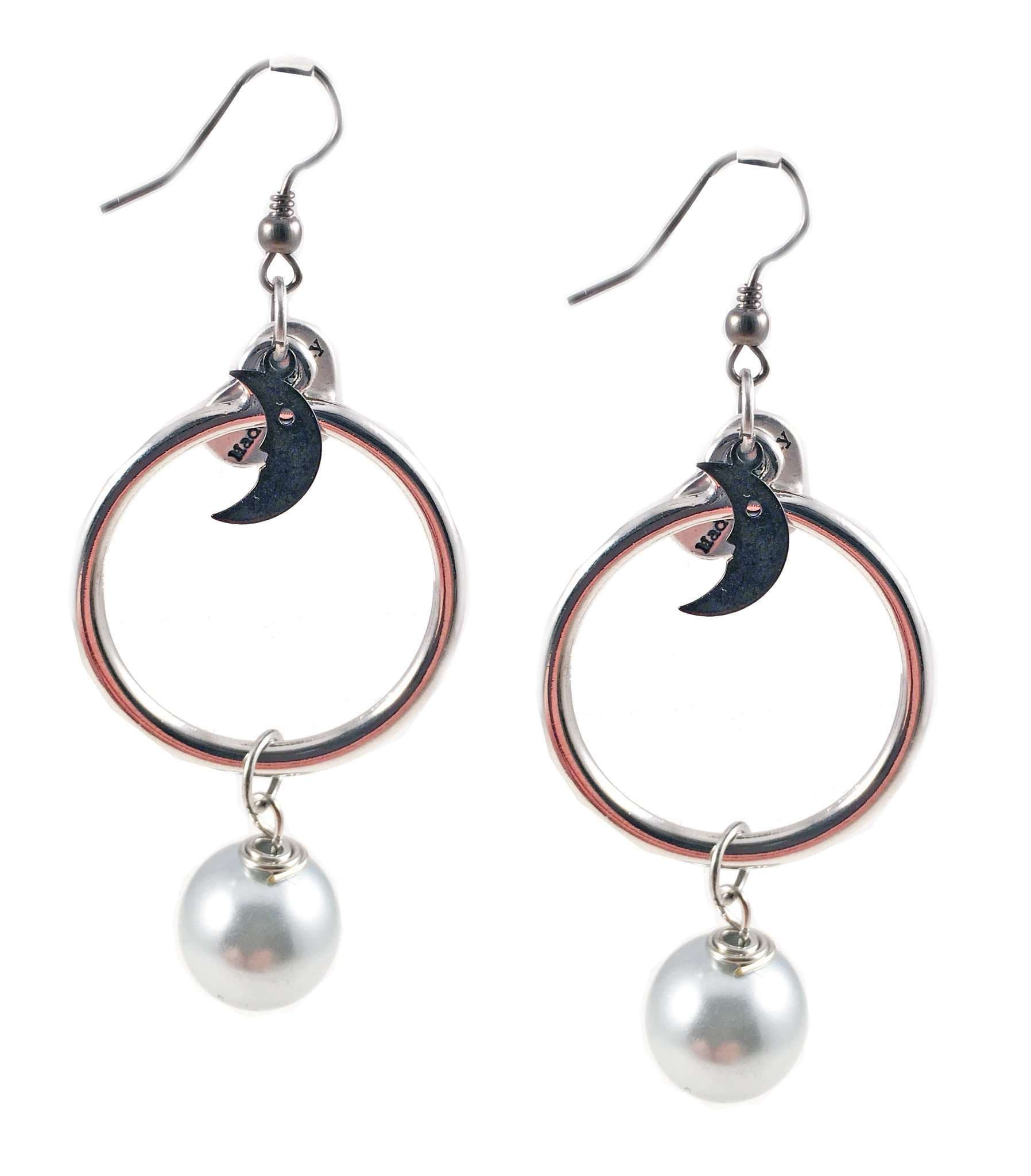 image-18kt Gold Plated and Silver Plated Hoop Earrings with Pearls and Moon
