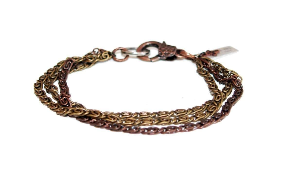 image-Mens multi chain copper and brass bracelet