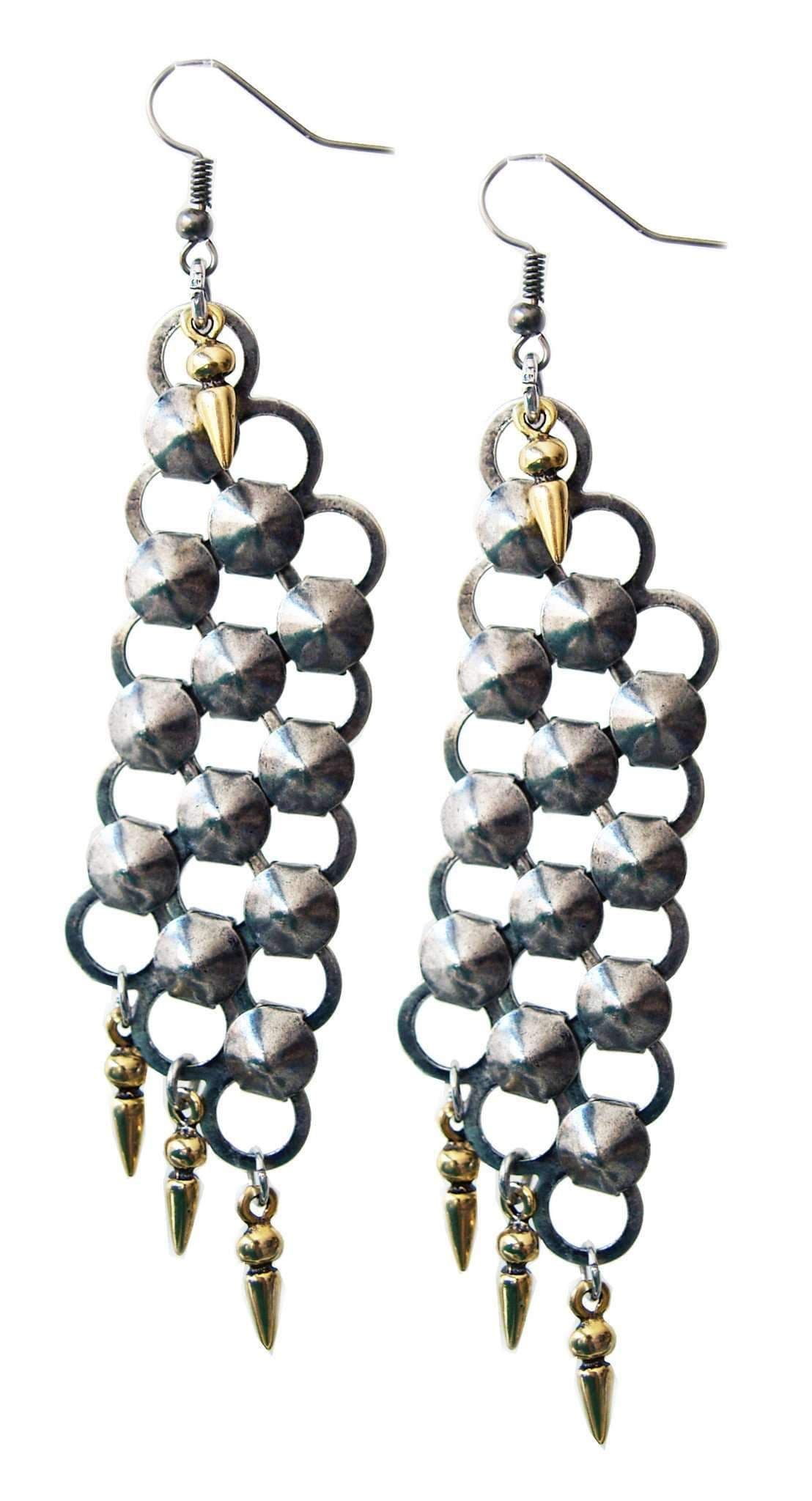 image-Chandelier earrings in copper with studs. Long Earrings. 2 Colors