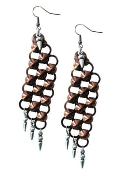 image-Chandelier earrings in copper with studs. Long Earrings. 2 Colors