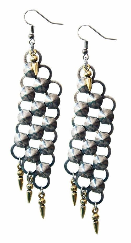 image-Chandelier earrings in copper with studs. Long Earrings. 2 Colors