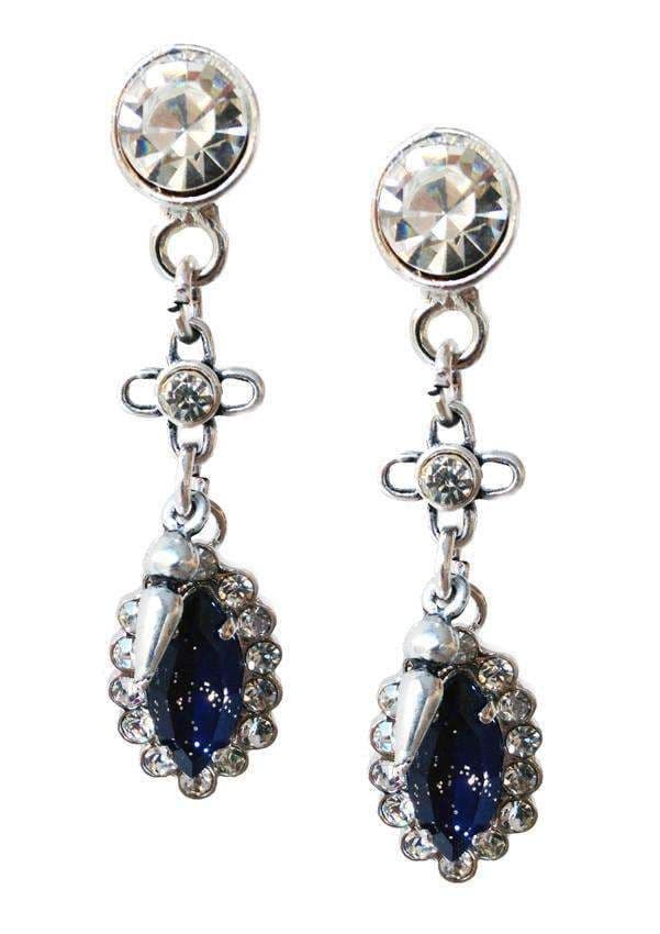 image-Navy Blue Swarovski Crystal dangle and drop earrings with rhinestones,
