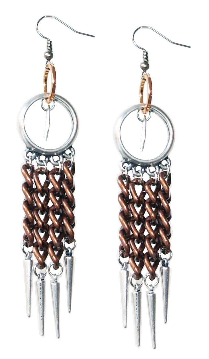 image-Chandelier earrings in copper chains with studs. Long earrings.