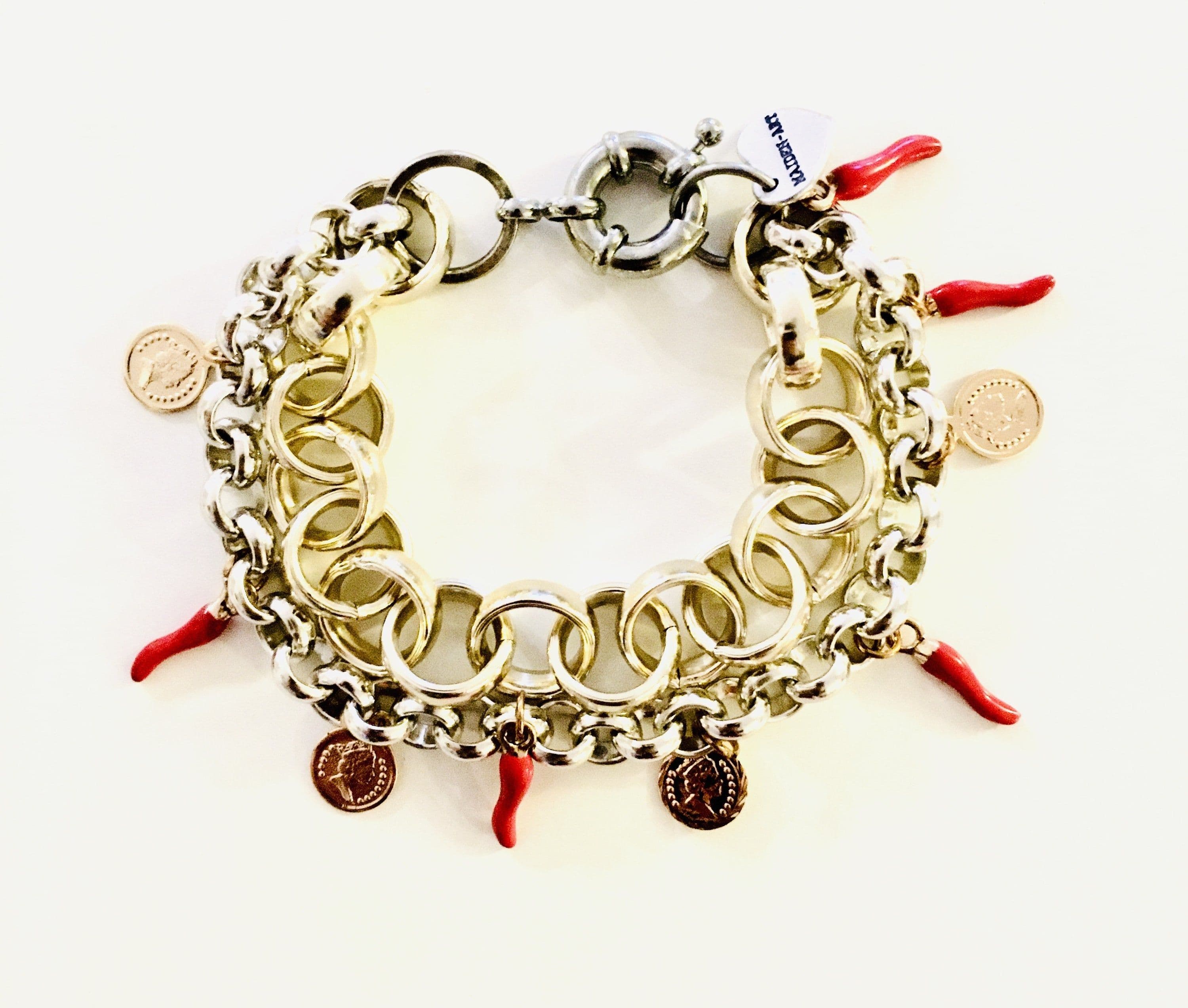image-Red Horn and Gold Coins Charm Bracelet.