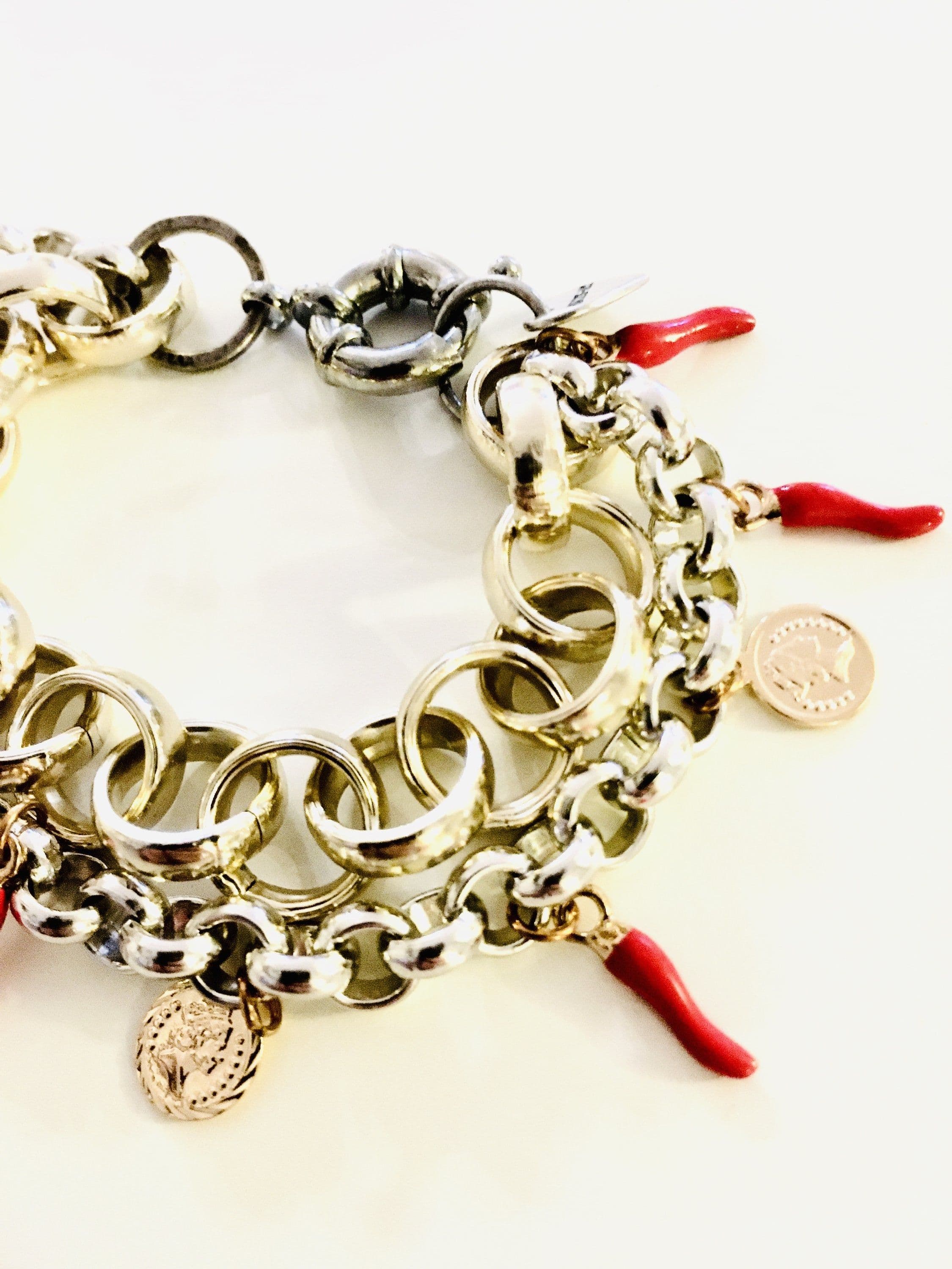 image-Red Horn and Gold Coins Charm Bracelet.