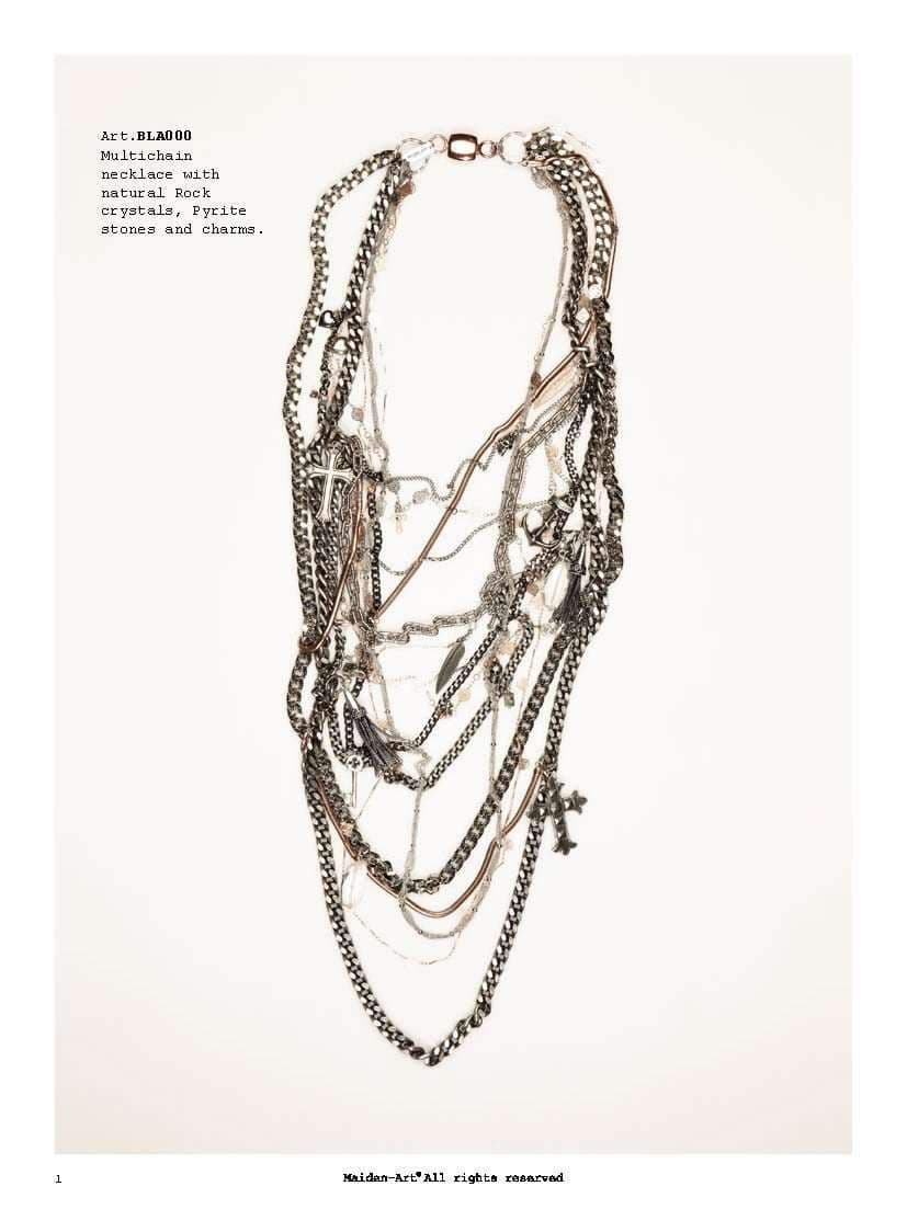 image-Multi strand necklace with silver and rose gold studded chains,