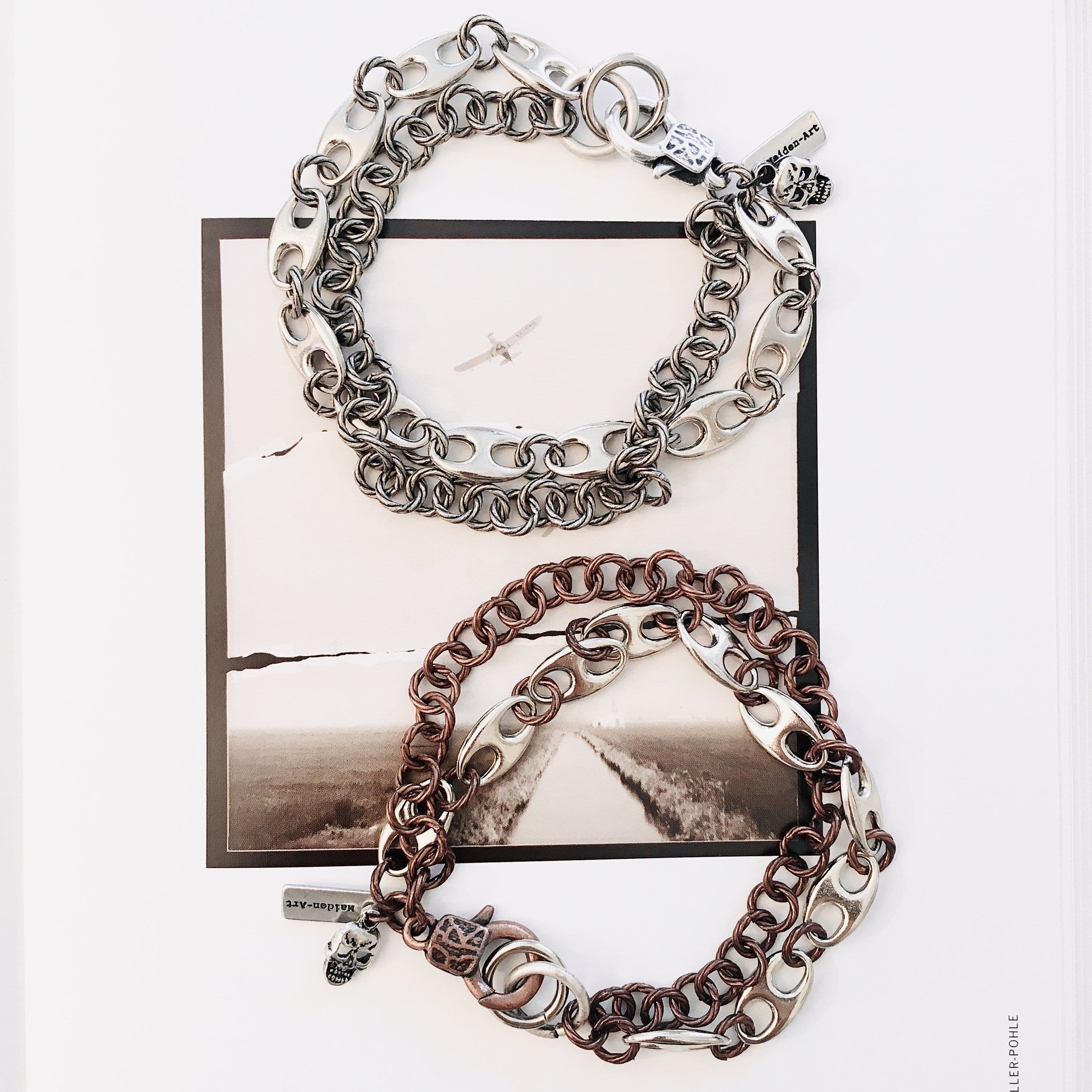 image-Silver and Copper Marine Link Chain Mens Bracelet, made in Italy, in 2