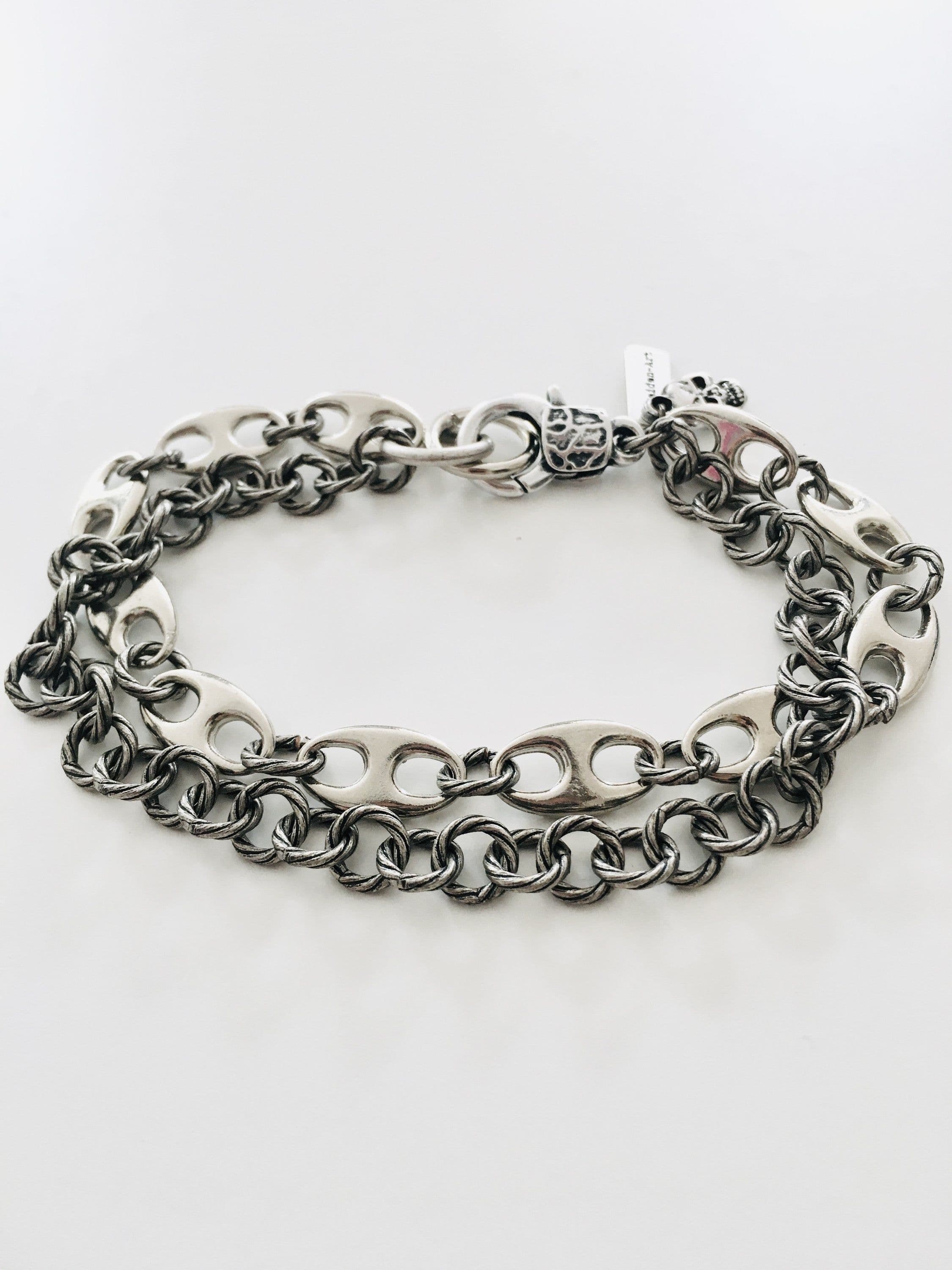 image-Silver and Copper Marine Link Chain Mens Bracelet, made in Italy, in 2