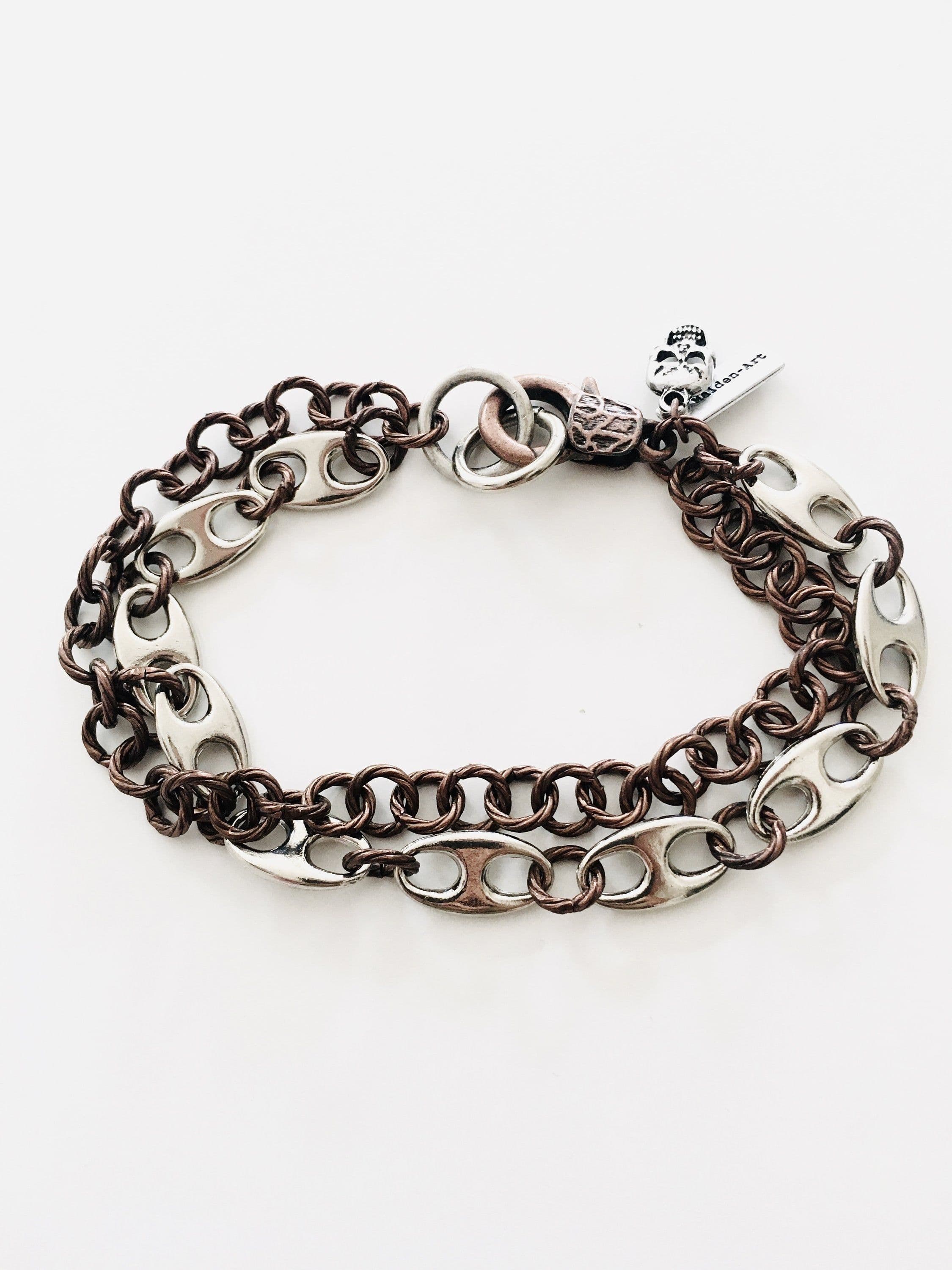 image-Silver and Copper Marine Link Chain Mens Bracelet, made in Italy, in 2